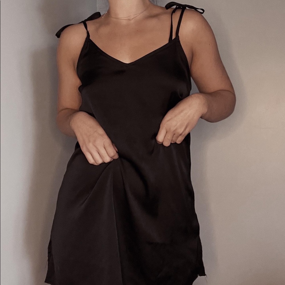 black silk slip dress